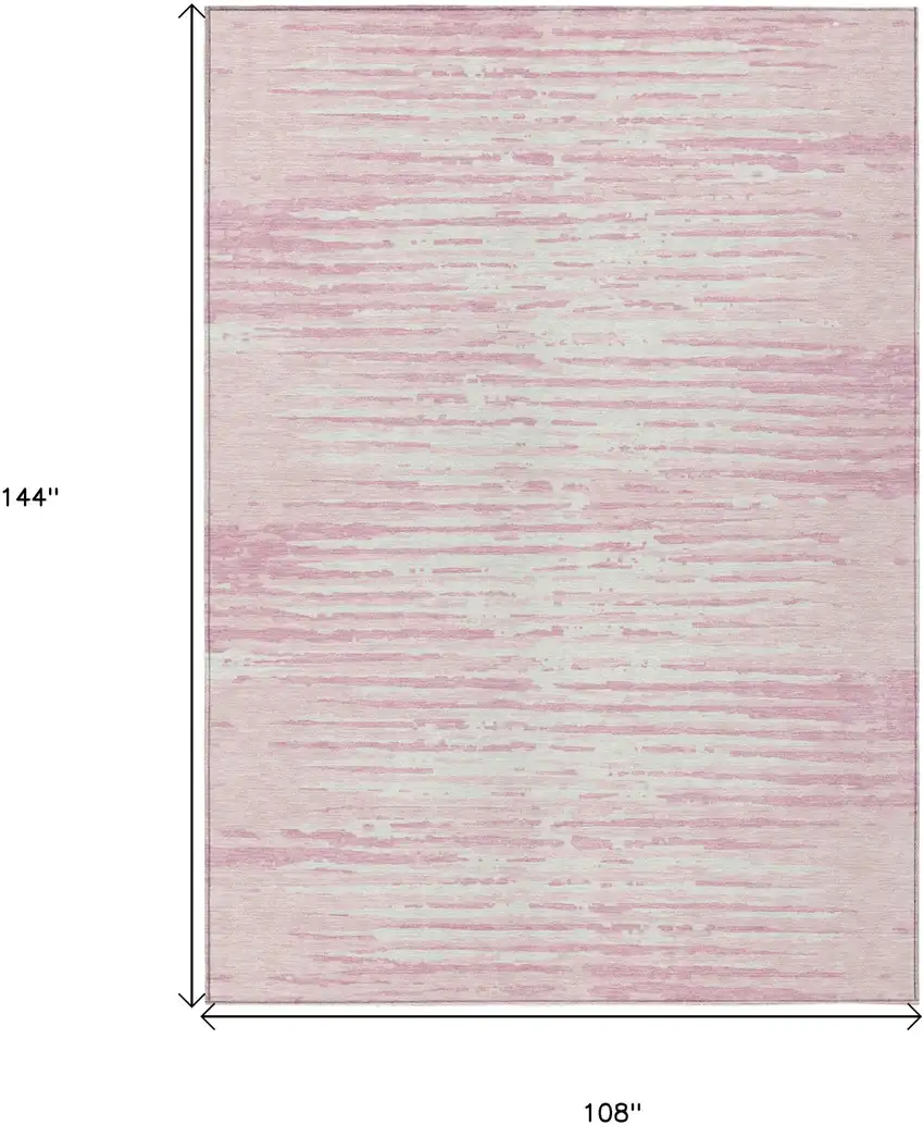 Pink And Gray Striped Washable Indoor Outdoor Area Rug Photo 3