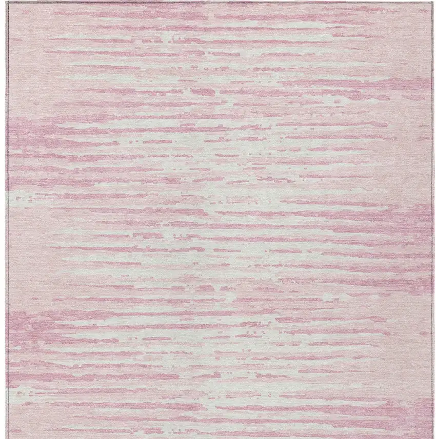 Pink And Gray Striped Washable Indoor Outdoor Area Rug Photo 6