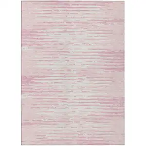 Photo of Pink And Gray Striped Washable Indoor Outdoor Area Rug