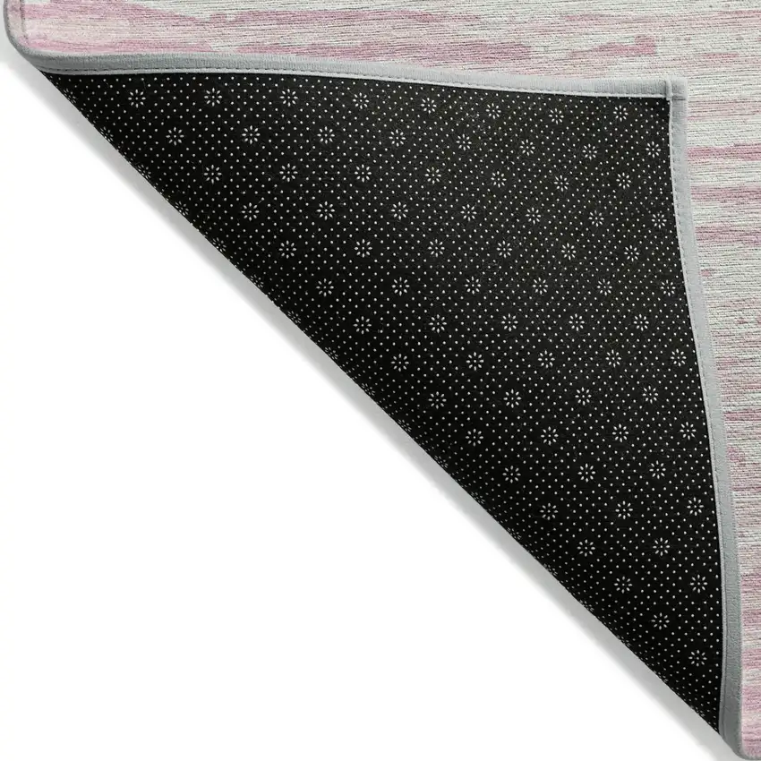 Pink And Gray Striped Washable Indoor Outdoor Area Rug Photo 4