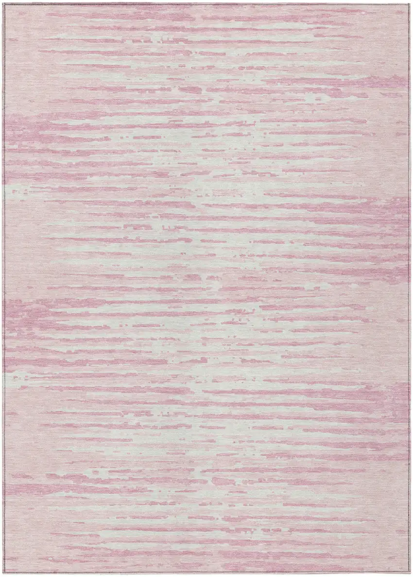 Pink And Gray Striped Washable Indoor Outdoor Area Rug Photo 2