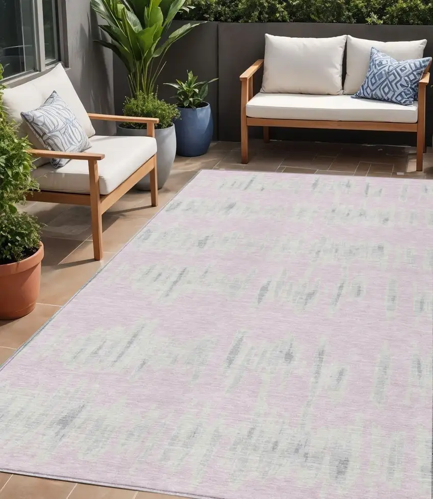 Pink And Gray Striped Washable Indoor Outdoor Area Rug Photo 1
