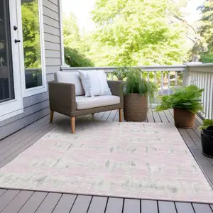 Photo of Pink And Gray Striped Washable Indoor Outdoor Area Rug