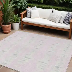 Photo of Pink And Gray Striped Washable Indoor Outdoor Area Rug