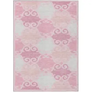 Photo of Pink And Gray Trellis Washable Indoor Outdoor Area Rug