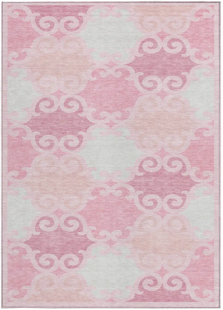 Pink And Gray Trellis Washable Indoor Outdoor Area Rug Photo 7