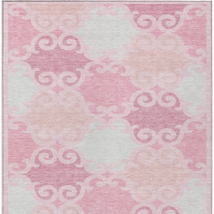 Pink And Gray Trellis Washable Indoor Outdoor Area Rug Photo 8