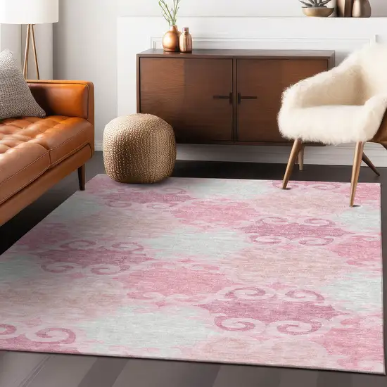 Pink And Gray Trellis Washable Indoor Outdoor Area Rug Photo 9