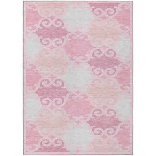 Pink And Gray Trellis Washable Indoor Outdoor Area Rug Photo 2