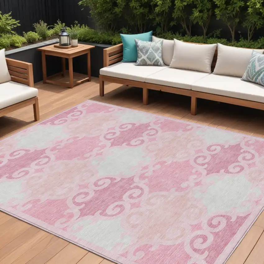 Pink And Gray Trellis Washable Indoor Outdoor Area Rug Photo 1