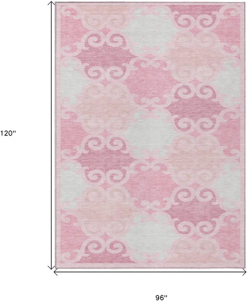 Pink And Gray Trellis Washable Indoor Outdoor Area Rug Photo 3
