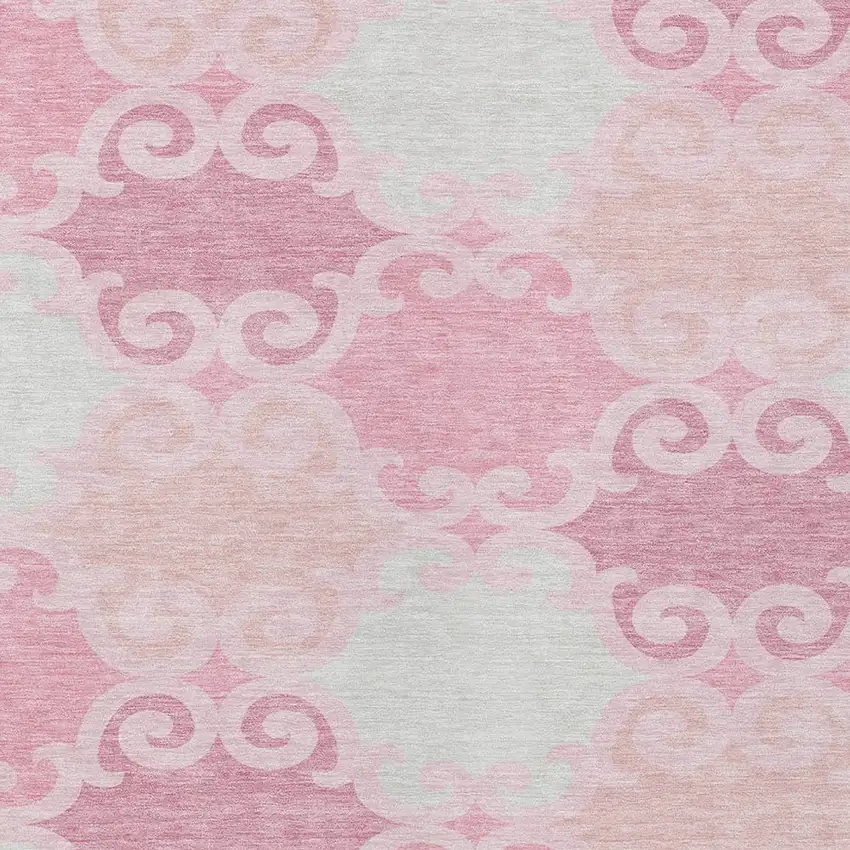 Pink And Gray Trellis Washable Indoor Outdoor Area Rug Photo 7