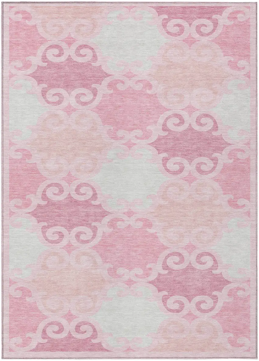Pink And Gray Trellis Washable Indoor Outdoor Area Rug Photo 2