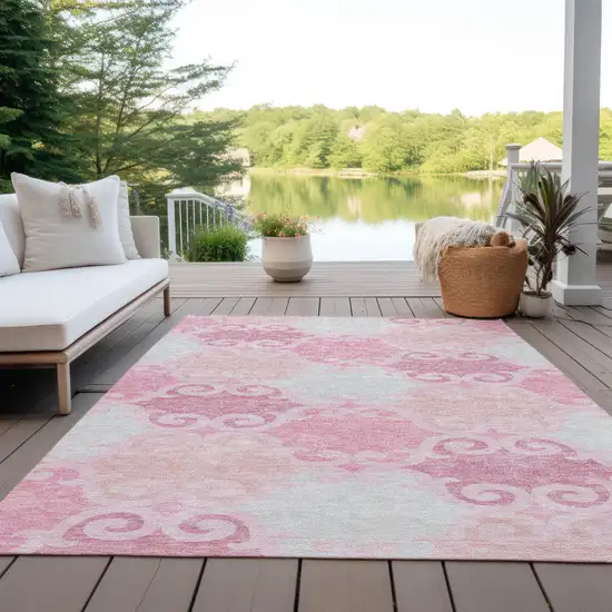 Pink And Gray Trellis Washable Indoor Outdoor Area Rug Photo 9