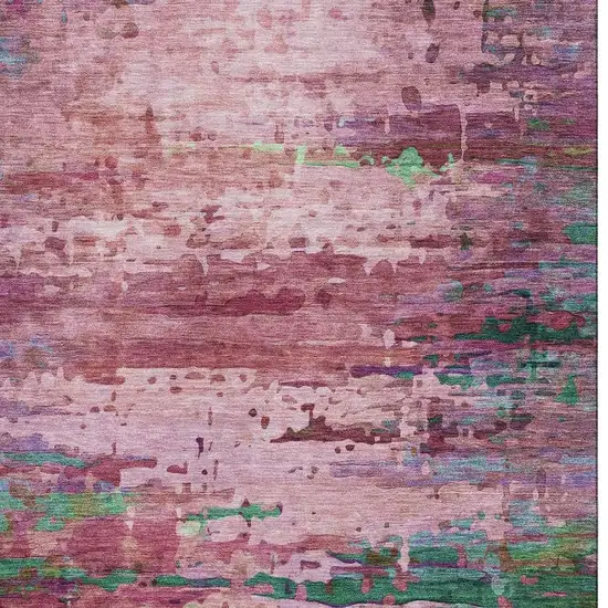 Pink And Green Abstract Washable Area Rug With UV Protection Photo 4