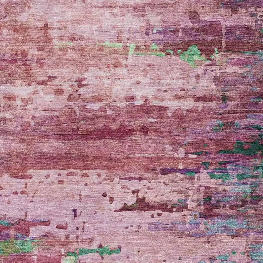 Pink And Green Abstract Washable Area Rug With UV Protection Photo 3