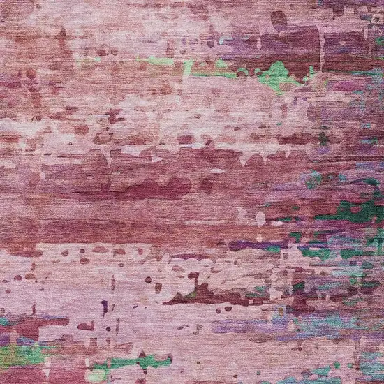 Pink And Green Abstract Washable Area Rug With UV Protection Photo 3
