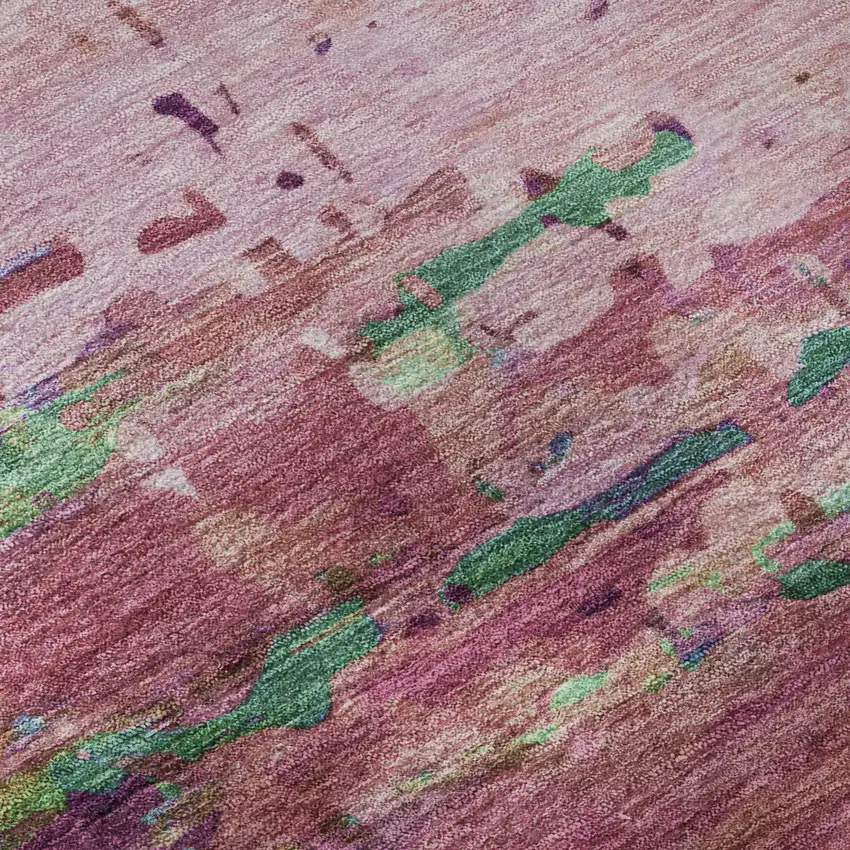 Pink And Green Abstract Washable Area Rug With UV Protection Photo 8