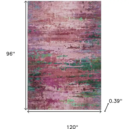 Pink And Green Abstract Washable Area Rug With UV Protection Photo 9