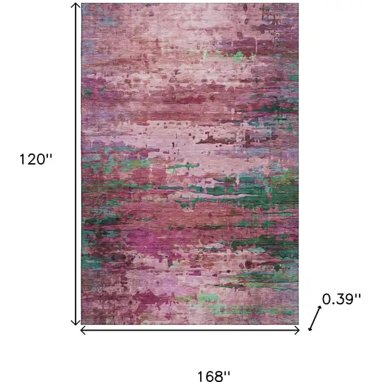 Pink And Green Abstract Washable Area Rug With UV Protection Photo 9