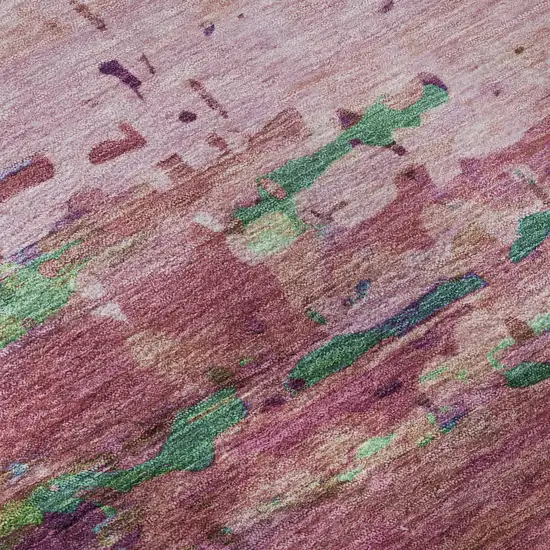 Pink And Green Abstract Washable Area Rug With UV Protection Photo 8