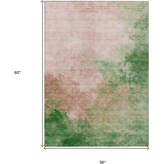Pink And Green Abstract Washable Indoor Outdoor Area Rug Photo 7
