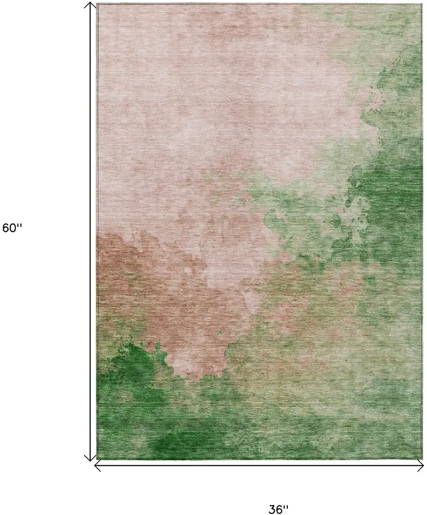 Pink And Green Abstract Washable Indoor Outdoor Area Rug Photo 7