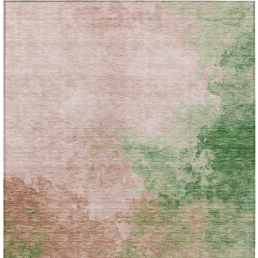 Pink And Green Abstract Washable Indoor Outdoor Area Rug Photo 6