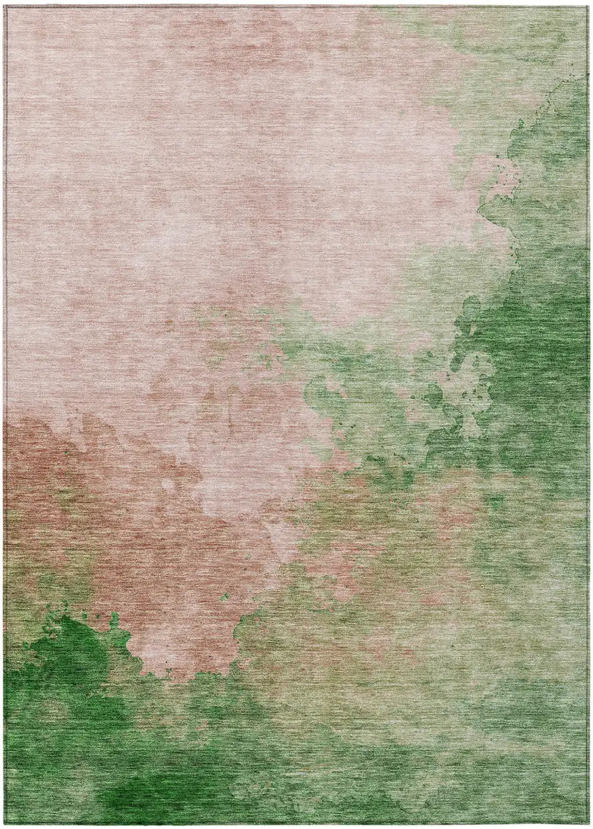 Pink And Green Abstract Washable Indoor Outdoor Area Rug Photo 2