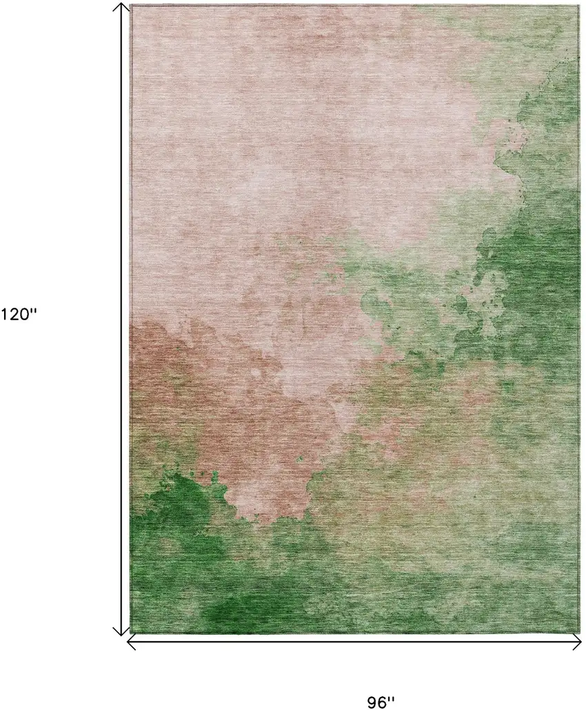 Pink And Green Abstract Washable Indoor Outdoor Area Rug Photo 7