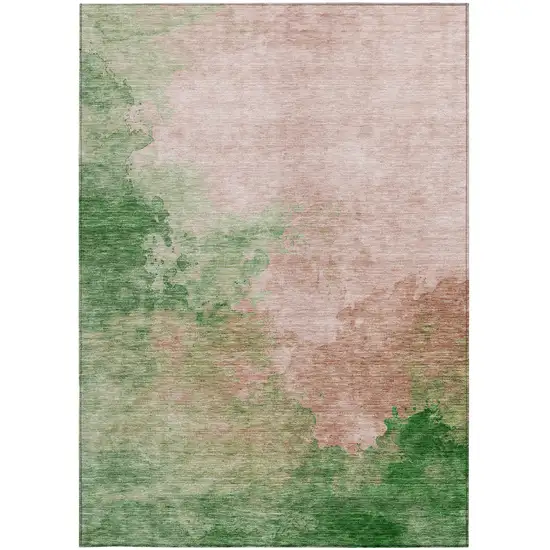 Pink And Green Abstract Washable Indoor Outdoor Area Rug Photo 6