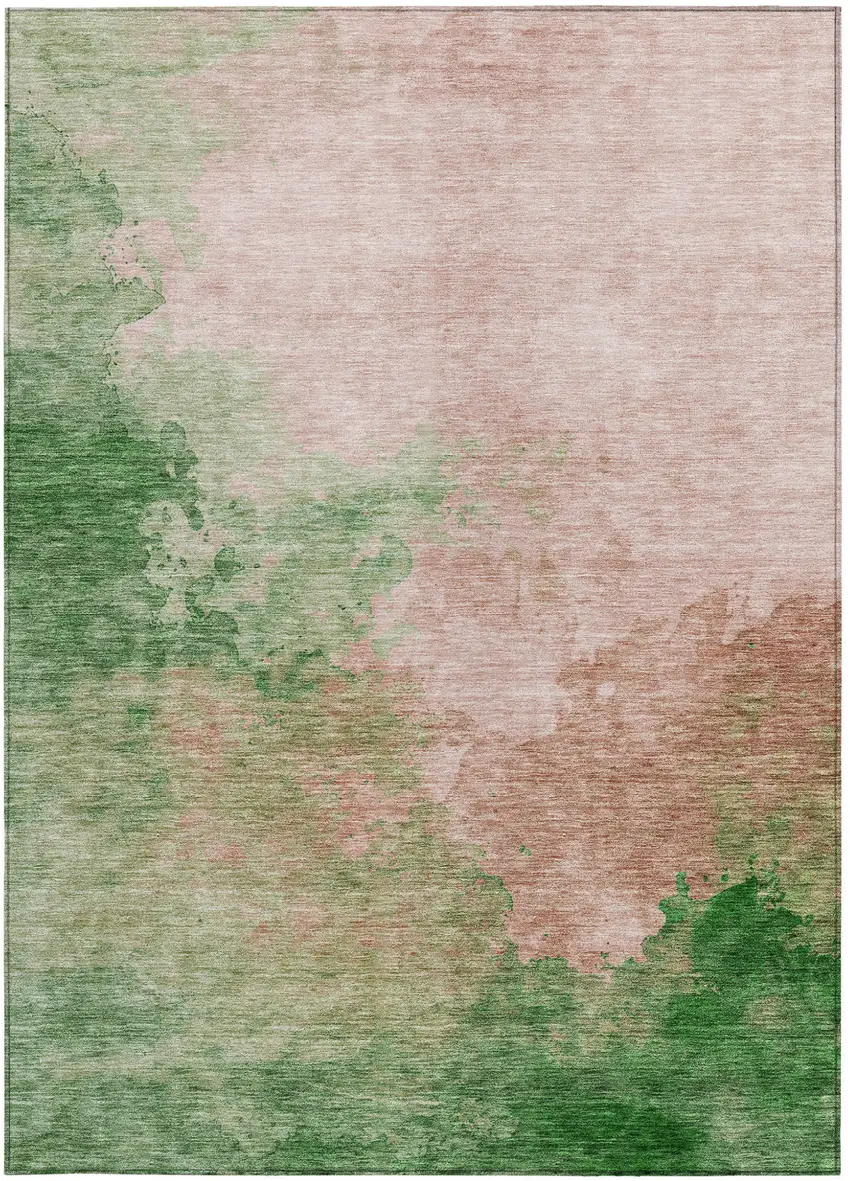 Pink And Green Abstract Washable Indoor Outdoor Area Rug Photo 6