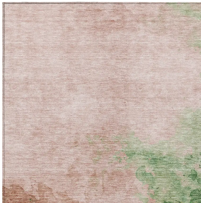 Pink And Green Abstract Washable Indoor Outdoor Area Rug Photo 5