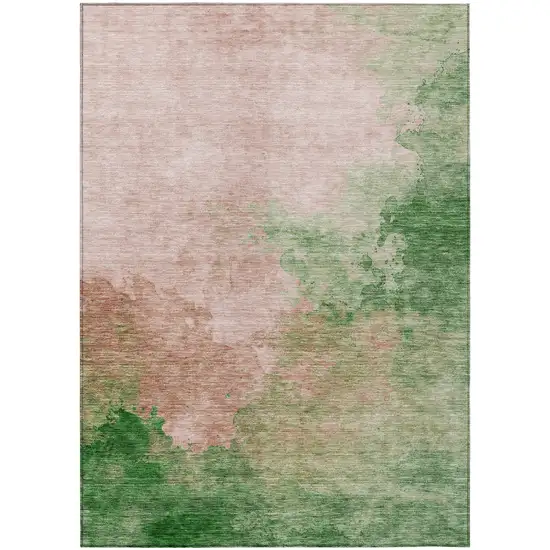 Pink And Green Abstract Washable Indoor Outdoor Area Rug Photo 2