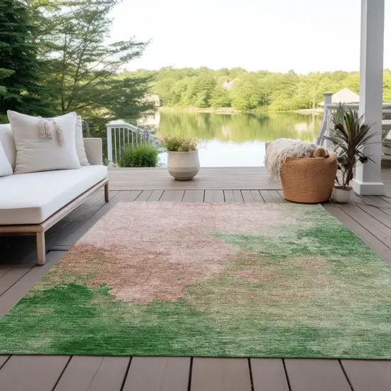 Pink And Green Abstract Washable Indoor Outdoor Area Rug Photo 7