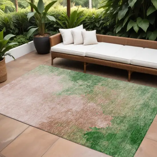 Pink And Green Abstract Washable Indoor Outdoor Area Rug Photo 1