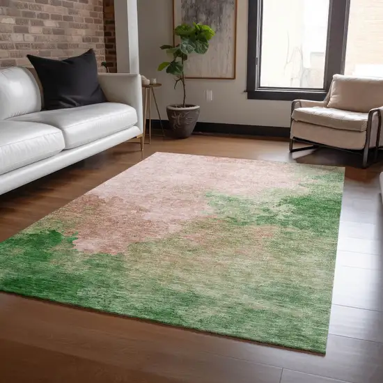 Pink And Green Abstract Washable Indoor Outdoor Area Rug Photo 8