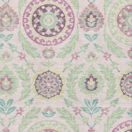 Pink And Green Floral Washable Area Rug With UV Protection Photo 3