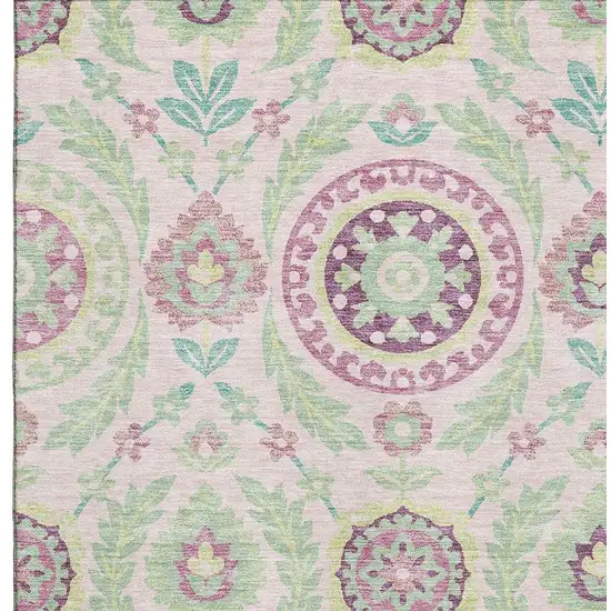 Pink And Green Floral Washable Area Rug With UV Protection Photo 3