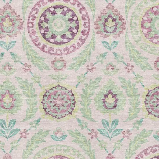 Pink And Green Floral Washable Area Rug With UV Protection Photo 3