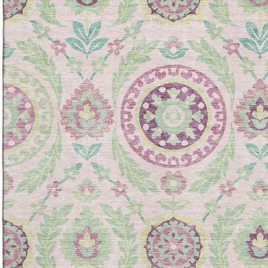 Pink And Green Floral Washable Area Rug With UV Protection Photo 3
