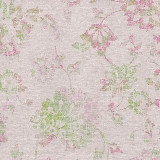 Pink And Green Floral Washable Area Rug With UV Protection Photo 3