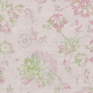 Photo of Pink And Green Floral Washable Area Rug With UV Protection