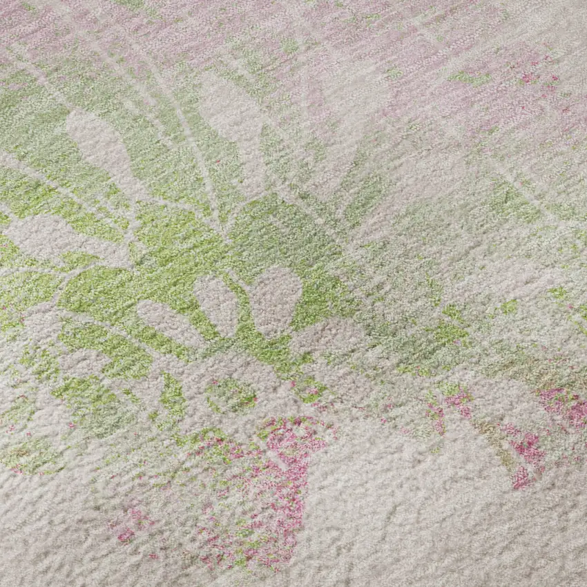 Pink And Green Floral Washable Area Rug With UV Protection Photo 9