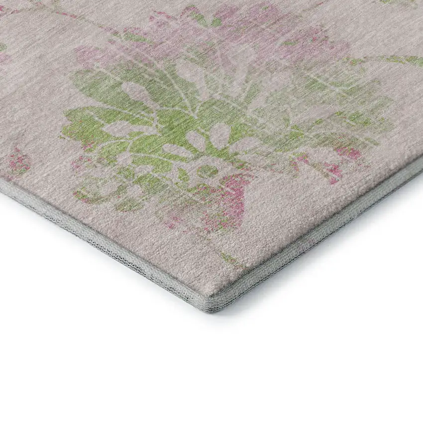 Pink And Green Floral Washable Area Rug With UV Protection Photo 7