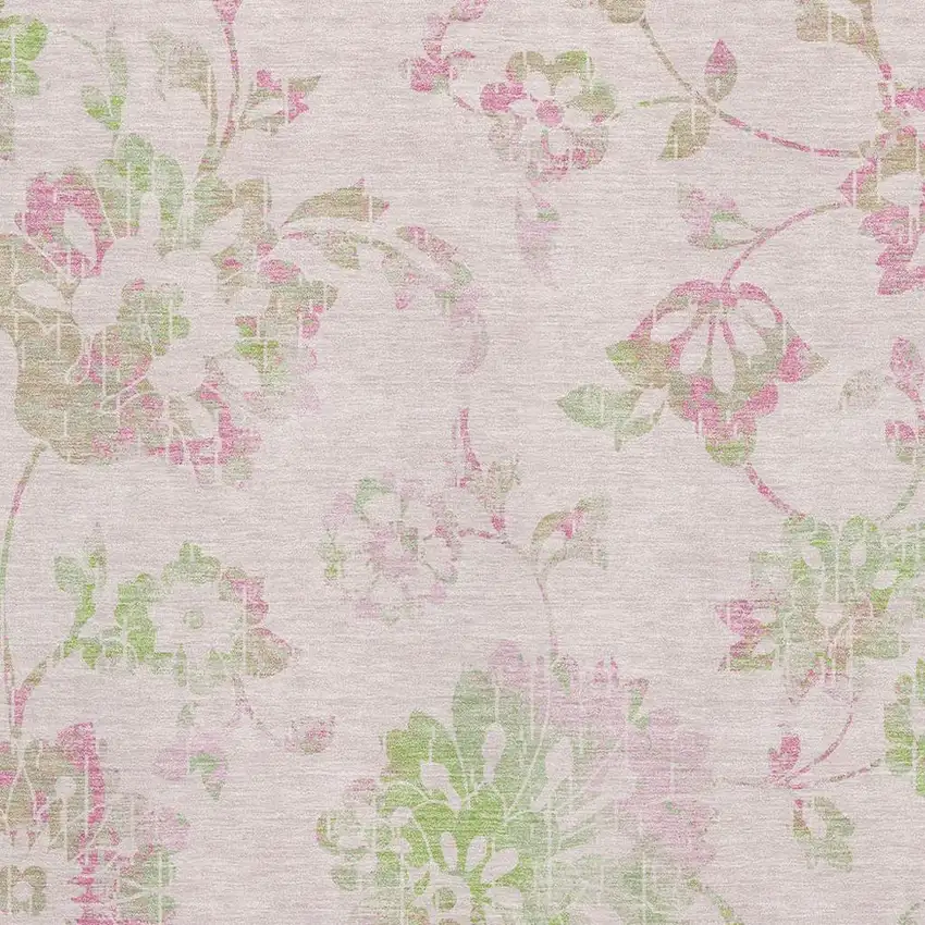 Pink And Green Floral Washable Area Rug With UV Protection Photo 3