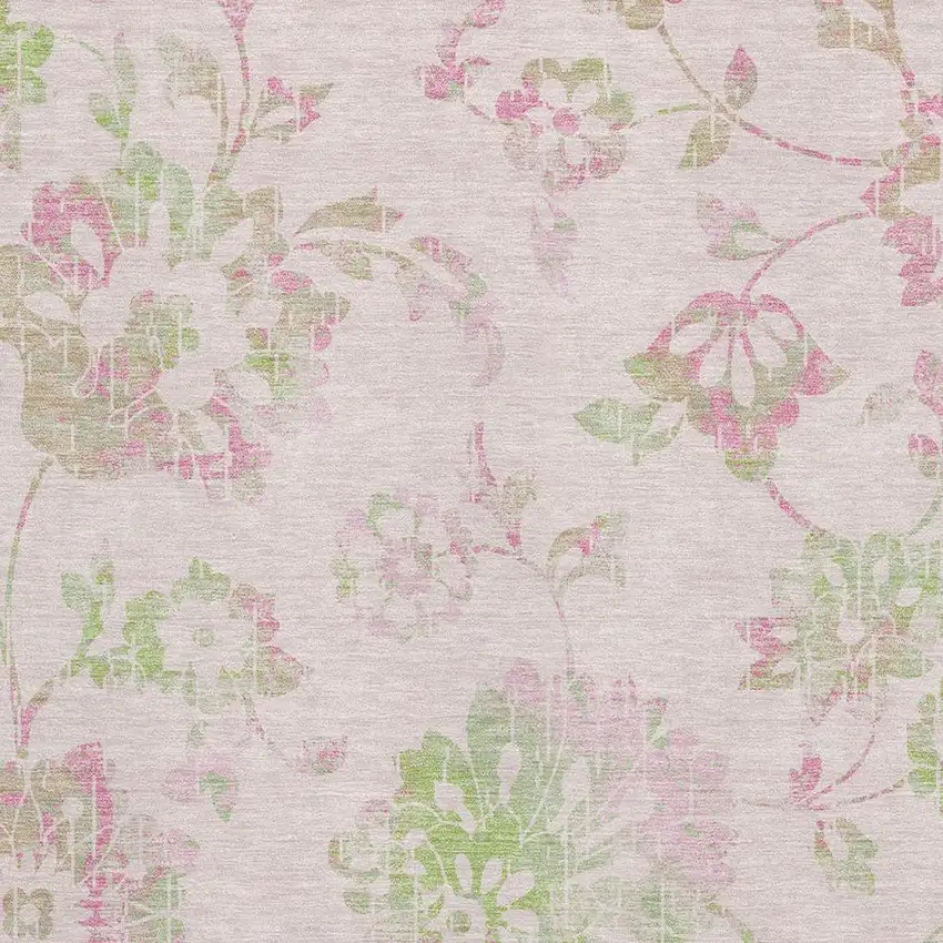 Pink And Green Floral Washable Area Rug With UV Protection Photo 3