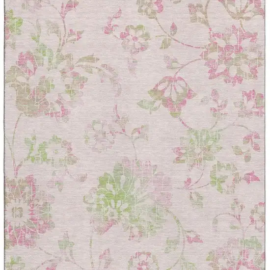 Pink And Green Floral Washable Area Rug With UV Protection Photo 4