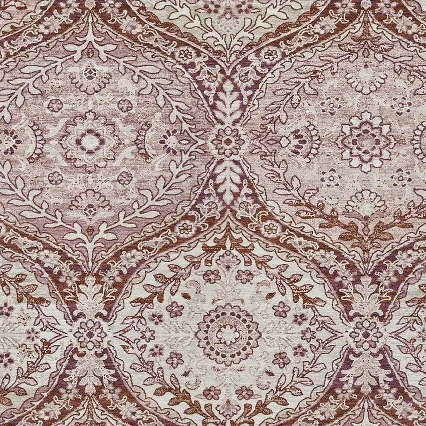 Pink And Green Ogee Washable Indoor Outdoor Area Rug Photo 3