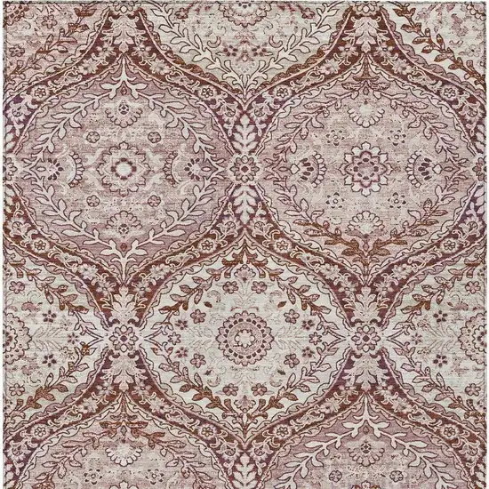 Pink And Green Ogee Washable Indoor Outdoor Area Rug Photo 4